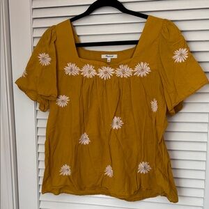 Madewell Mustard Embroidered Floral Blouse